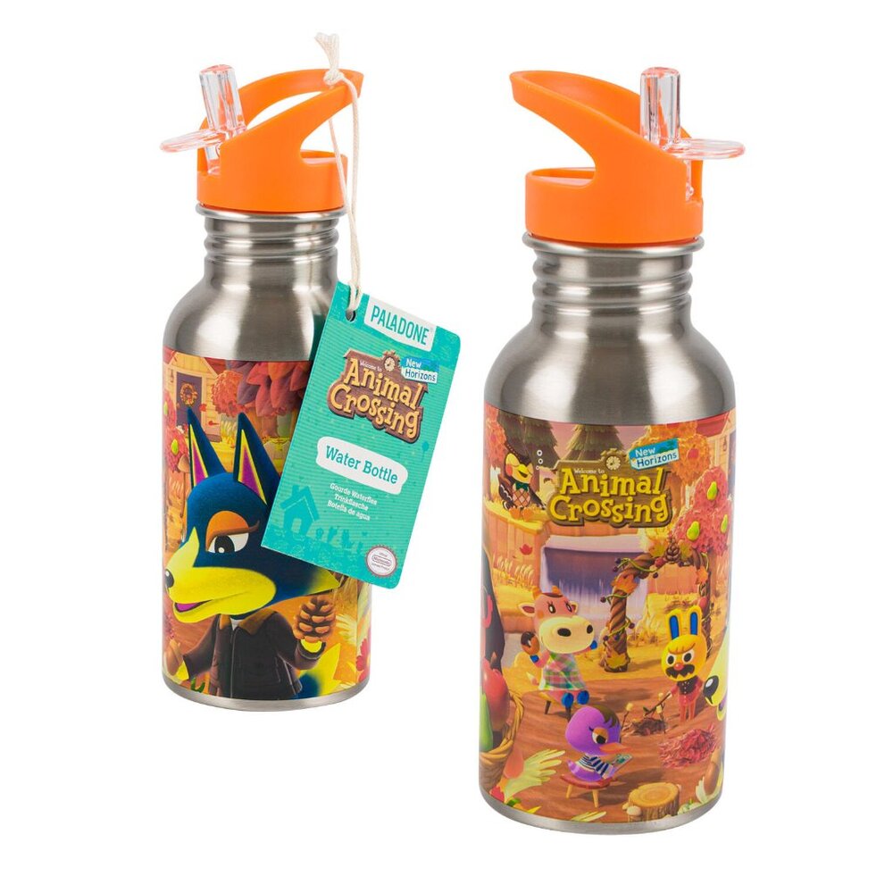 Animal Crossing Metal Water Bottle W/ Straw 16 fl oz. Paladone NEW NWT